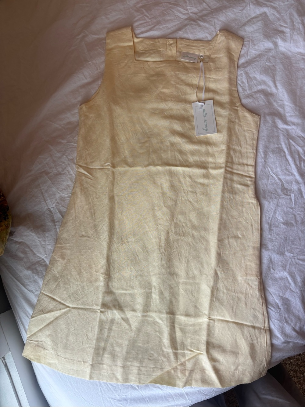 Pastel yellow linen shift dress